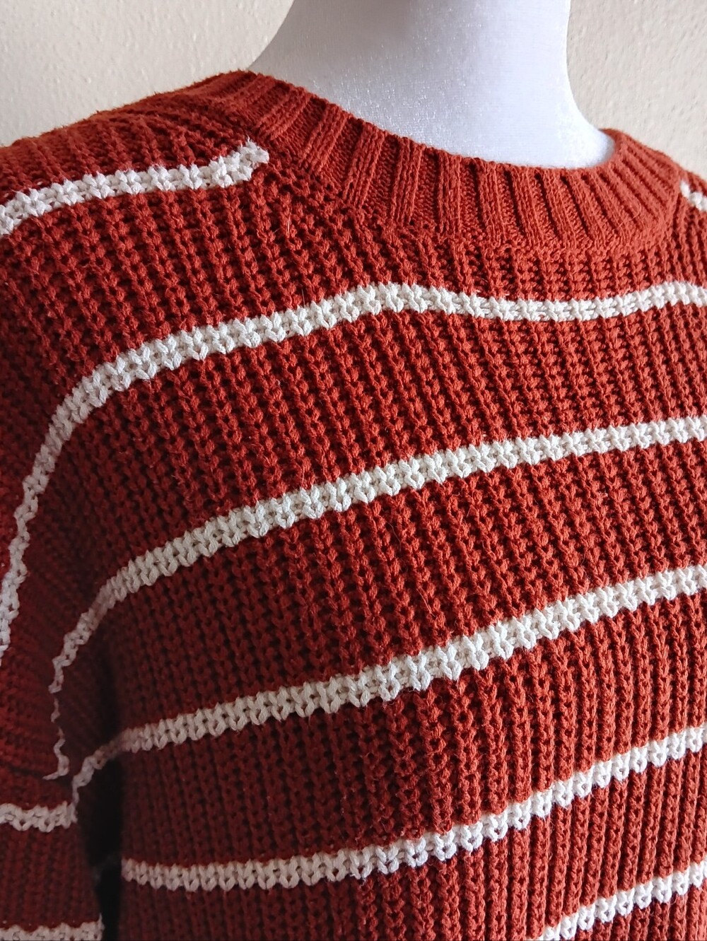 A.n.a Brown & Ivory Striped Knit Sweater, Size Large, Knit Fall Casual Pullover - Picture 2 of 6